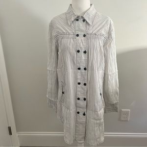 Womens button down collared shirt dress white black stripes pleated size large
